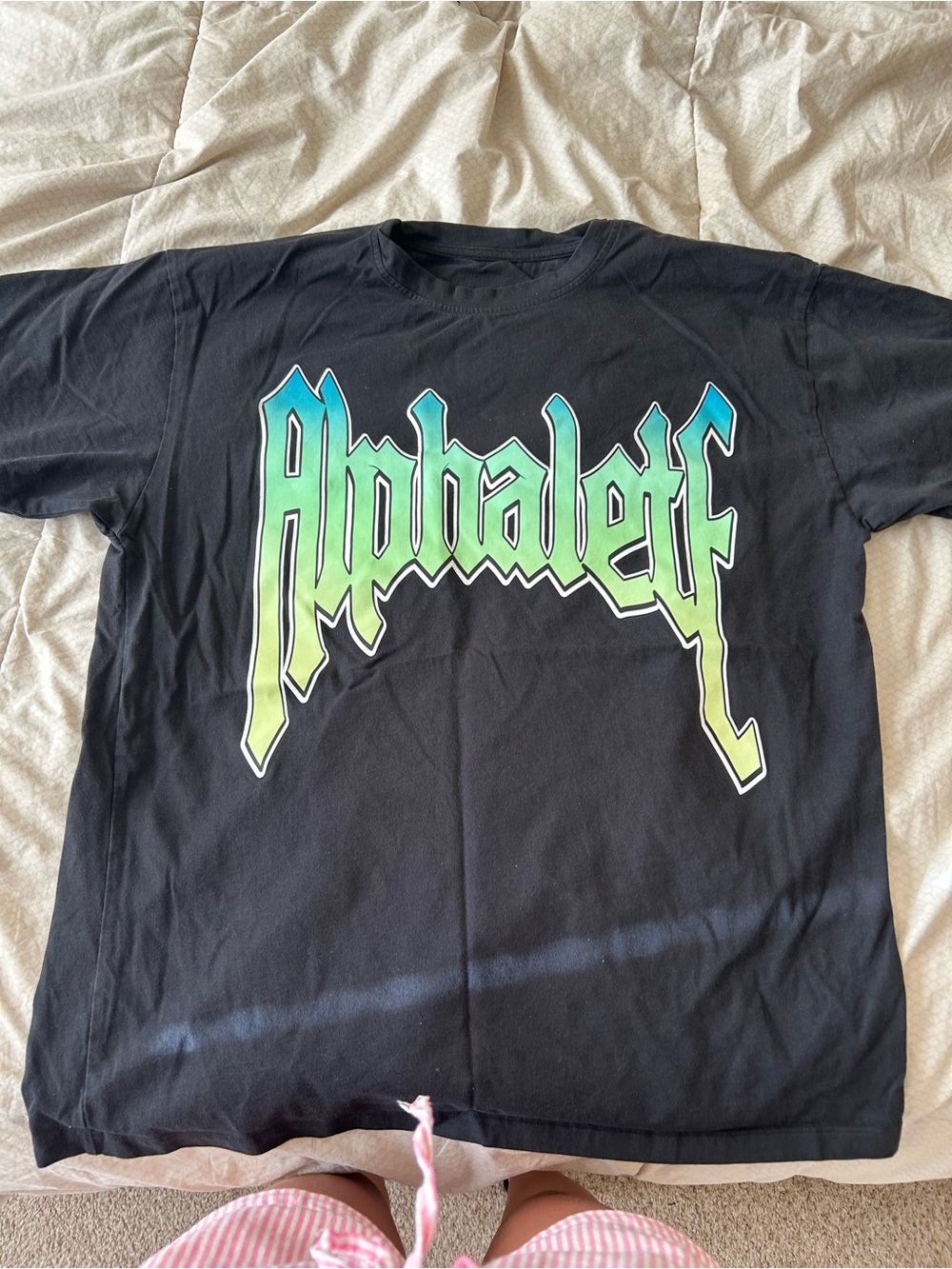 Alphalete Black Tee with Blue-Green Gradient Logo